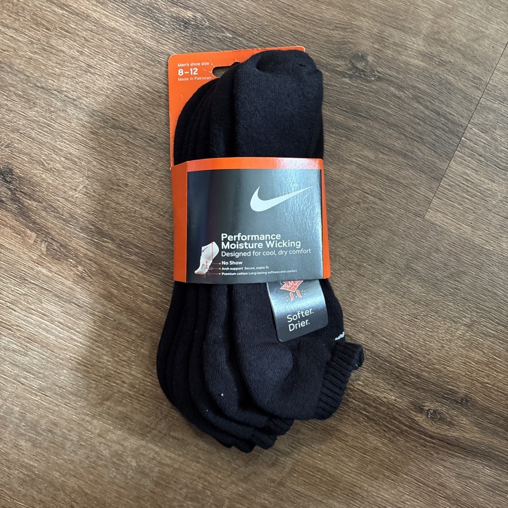 Nike No Show Socks Mens 8-12 3 Pairs Performance Moisture Wicking Black NWT